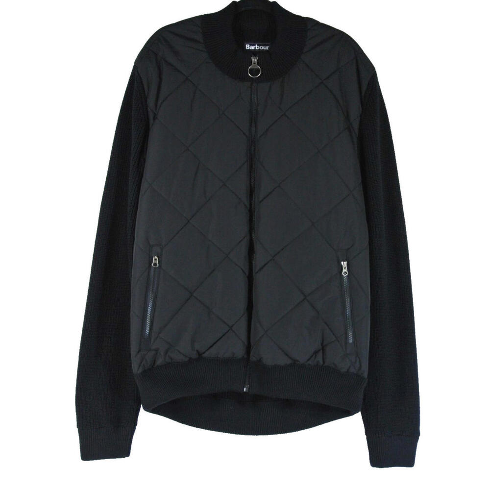 NEW, Men's Barbour Newland Quilt Front Zip Cardigan in Black Sz 2XL #C4732